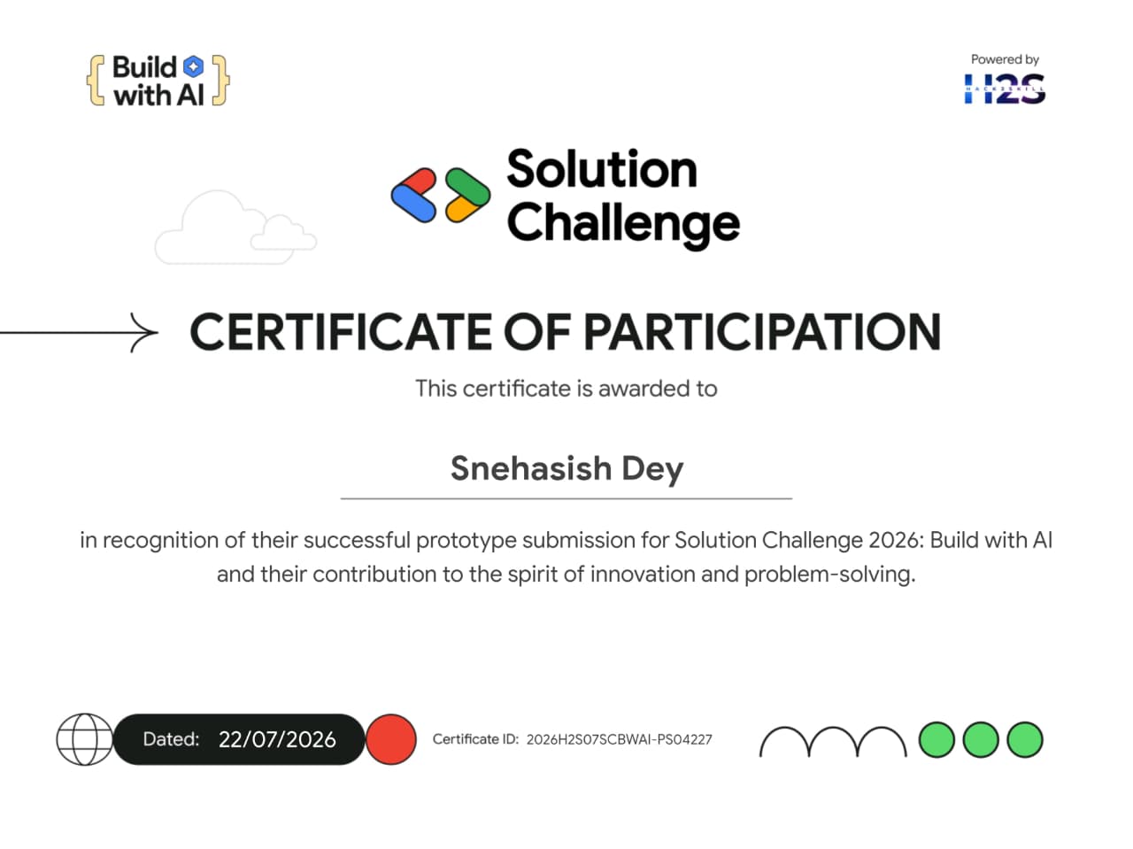 Solution Challenge 2026 Build with AI certificate