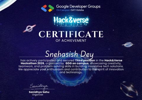 Hack&Verse Hackathon certificate
